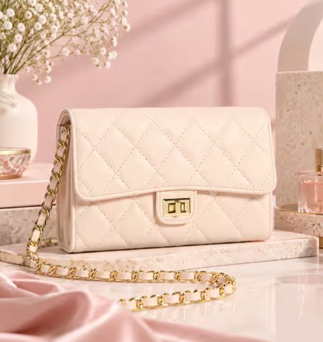 Women Twist Lock Purse Style Quilted Crossbody Bag